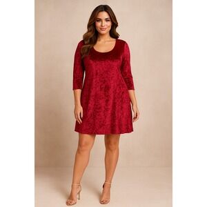 Jamie‎ Brooke Dress Womens Plus Sz 24 Red Crushed Velvet Romantic Party Timeless